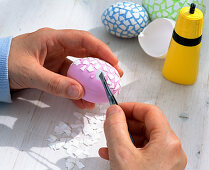 Easter eggs painted and covered with eggshells
