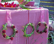Grass wreath hanged on table