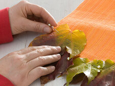 Table runner with autumn wild wine leaves