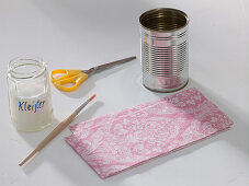 Tin can with pink napkin technique