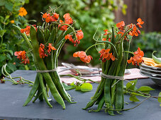 Table decoration with fire beans