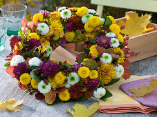 Potted wreath with chrysanthemums