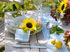 Sunflower table decoration in late summer