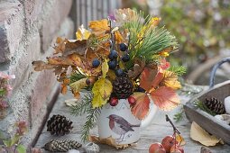 Autumnal forest bouquet with branches of Fagus, Quercus
