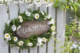 Herb wreath with wooden disc 'Welcome' - parsley (Petroselinum), sage