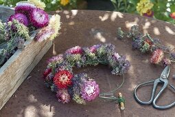 Strawflower wreath with yarrow and oregano