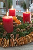 Scented Advent wreath with ring of orange slices