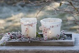 Frozen lanterns with ribbon