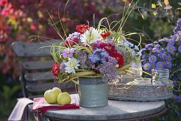 Autumn bouquet on the garden table