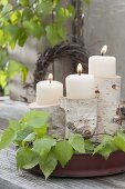 May green, stem pieces of betula (birch) as a candle holder