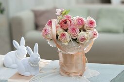 Romantic Easter bouquet with pink salmon silk ribbon