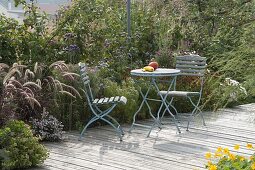 Small seating area at the patio with pennisetum