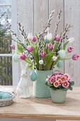 Easter bouquet from Tulipa, branches of Salix