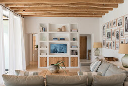 Masonry TV cabinet in Mediterranean living room