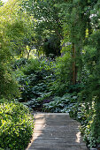 Kleine Holzbrücke im Garten