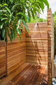 Wood-clad outdoor shower