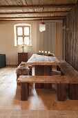 Rustic wooden furniture in dining room