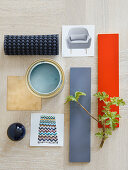 Mood board of materials, photos and colours