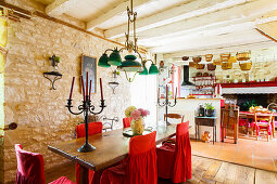 Mediterranean country-house interior with stone walls