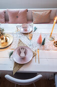 Festively set dining table