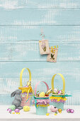 Easter baskets hand-made from paper cups with fringed trim