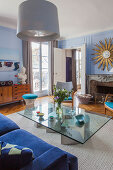 Vintage designer furniture in living room of Parisian period building