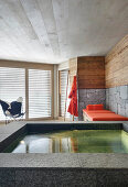 Pool in luxurious spa room with Alpine ambiance