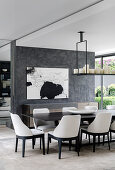Elegant dining area in front of a partition wall in the architect's house