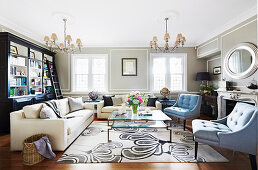 Elegant living room with gray cassette walls