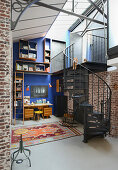 Study in modern loft apartment in former textile factory