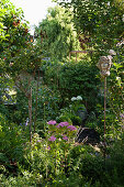Shady garden corner with hydrangeas