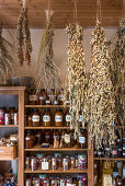 Witches' kitchen in the practice of Petra Linnenbrügger - dried herbs and tinctures