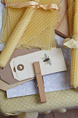 Paper tags, rolled candles and beeswax sheets