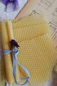 Rolled candles made from sheets of beeswax