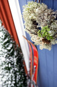 Christmas door wreath made with Icelandic moss
