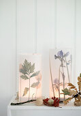 DIY lanterns with pressed leaves and flowers