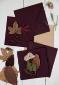 Envelopes with dried and pressed leaves