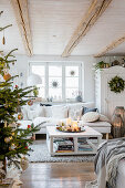 Christmas tree in pleasant country-house-style living room