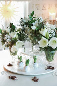 Wintry arrangements of white flowers