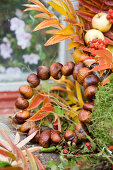 Autumn wreath made of chestnuts