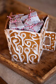 Decorated gingerbread cups with caramel candies