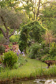 Üppig bewachsener Garten mit Rankbogen