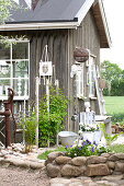 Wooden house decorated with flea market finds