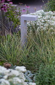 Garden lights surrounded by pearly everlasting (Anaphalis triplinervis) and grass