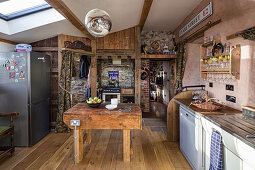 Open kitchen with rustic butcher's block