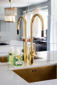 Kitchen tap and sink in brass