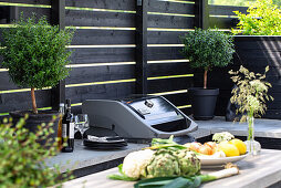 Moderne Outdoor-Küche mit Pflanzendekoration