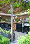 Stylish outdoor kitchen under a pergola