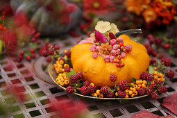 Pumpkin decoration with blackberries