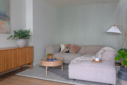 Corner sofa and sideboard in Scandinavian-style living room